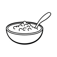 Mac and cheese bowl with spoon in bold line drawing Vector illustration