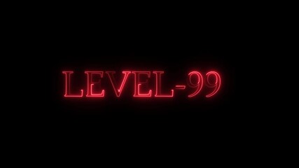 Glowing red neon sign displaying level 99 against a dark black background - Powered by Adobe