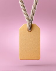 Gold Glitter Kraft Tag Mockup with Rope on Pink Background