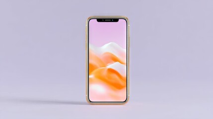 Gold Smartphone Mockup with Abstract Pink and Orange Background