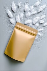 Gold Stand-Up Pouch with White Powder and Kraft Label