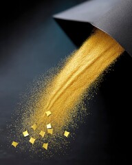 Golden Confetti Dust Scattered on Dark Background