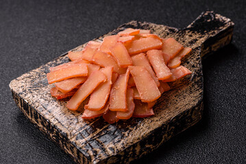 Food, dried squid in shavings or chopped as snacks or jerky. Snack dried squid for beer