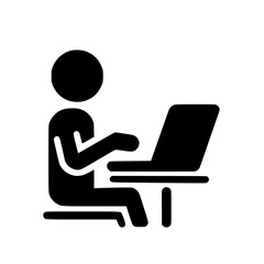 Minimalist Stickman Working on Laptop Silhouette – Black SVG Clipart Icon