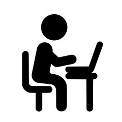 Minimalist Stickman Working on Laptop Silhouette – Black SVG Clipart Icon