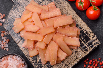 Food, dried squid in shavings or chopped as snacks or jerky. Snack dried squid for beer