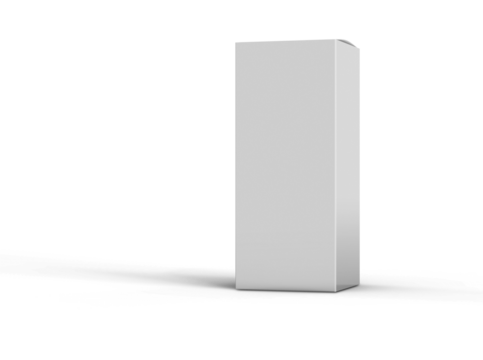 A plain white rectangular box standing upright, casting a shadow.