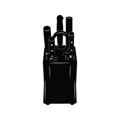 Fototapeta premium Black silhouette of knife block with assorted kitchen knives