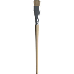 A paintbrush with a wooden handle and a flat, textured bristle head, used for painting and artistic...