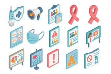Health icons collection: medical, safety, awareness, communication, data visualization