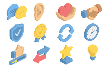 Fototapeta premium Colorful 3d icons representing communication, support, and feedback themes