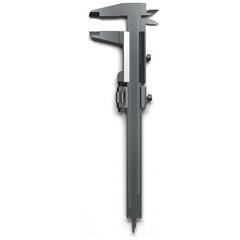 A caliper tool used for measuring the distance between two opposite sides of an object with precision.