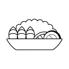 Sushi boat with variety in fine line vector Vector illustration
