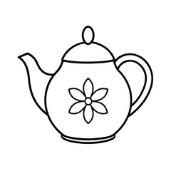 Teapot with floral design in simple line art Vector illustration