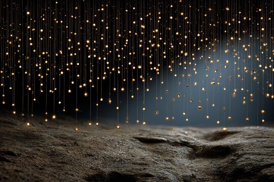 Glowworms lighting cave ceiling using sticky silk threads glowing lures realistic insect predation process in low light cave