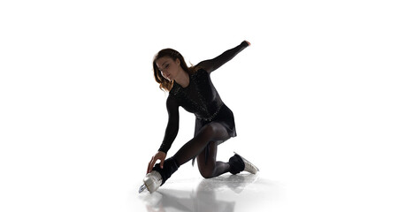 Figure skating woman on white background.