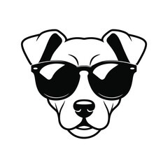 Cool Dog Wearing Sunglasses  Vector Illustration Black and White Dog Face Puppy Canine Pet