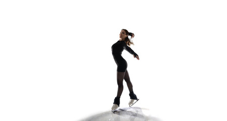 Figure skating woman on white background.