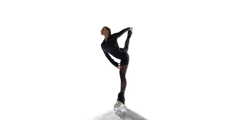 Figure skating woman on white background.
