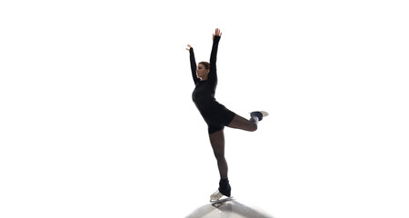 Figure skating woman on white background.
