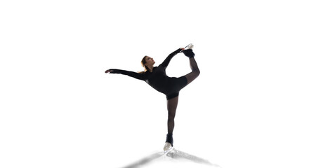 Figure skating woman on white background.