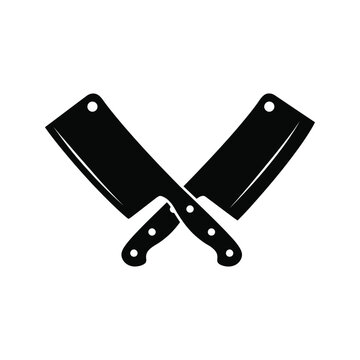 crossed cleavers butcher knives meat cleaver black silhouette logo symbol graphic design element