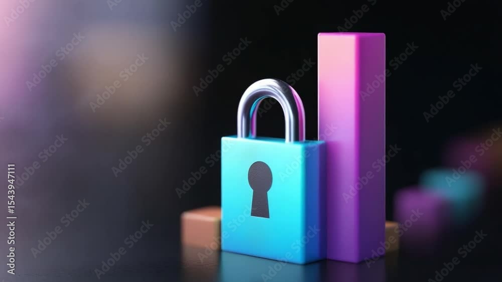 Aufkleber secure data: the image showcases a stylized lock and geometric shapes, conveying a sense of security