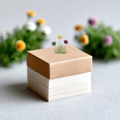 Kraft Box of Botanical Cotton Pads on Neutral Background