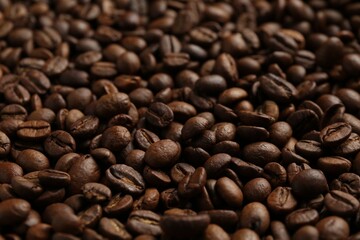 Aromatic coffee beans as background, closeup view