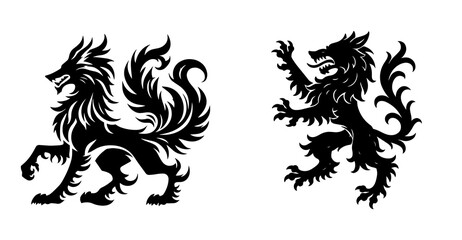 Heraldic Wolves, Fierce Crests, and Symbolic Beasts in Black and White