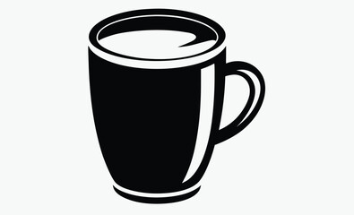 coffee mug silhouette, cup icon vector, black and white illustration