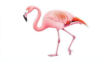 Obraz premium A vibrant pink flamingo elegantly standing on one leg, showcasing its striking feathers and graceful posture.