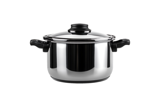 Stainless steel cooking pot isolated on transparent background.