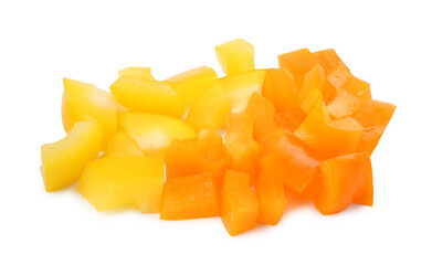 Pieces of fresh colorful bell peppers isolated on white