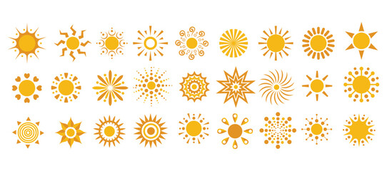 Sun drawn set vector illustration