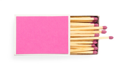 Obraz premium Matches in box isolated on white, top view. Mockup for design