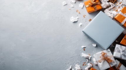 A collection of elegantly wrapped presents in vibrant colors, creating a festive atmosphere, perfect for celebrating moments like holidays or special occasions.