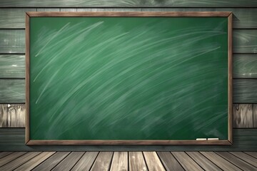 Green Chalkboard on the Background of Wood Texture Wall