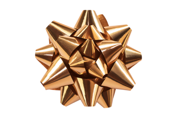 Gold bow and ribbon isolated on transparent background.
