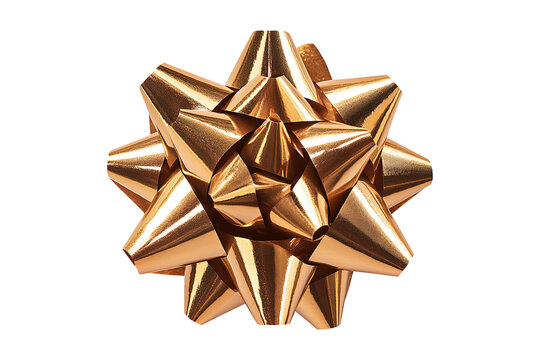 Gold bow and ribbon isolated on transparent background.