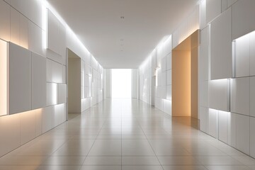 Fototapeta premium Modern Abstract Corridor with Bright White Walls and Geometric Panels