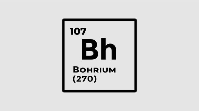 Bohrium, chemical element of the periodic table graphic animation. Alpha channel. Transparent background motion design. 4K resolution