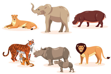 A set of animals of the world on a light background.