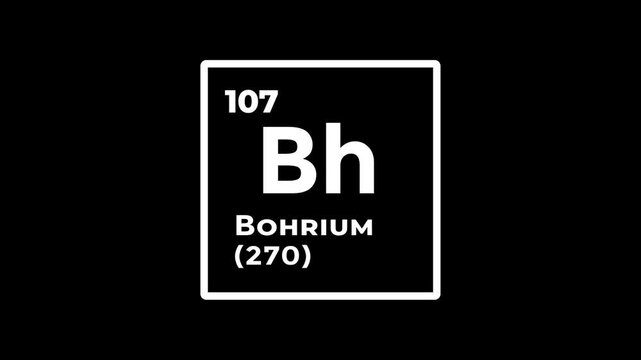 Bohrium, chemical element of the periodic table graphic animation. Alpha channel. Transparent background motion design. 4K resolution