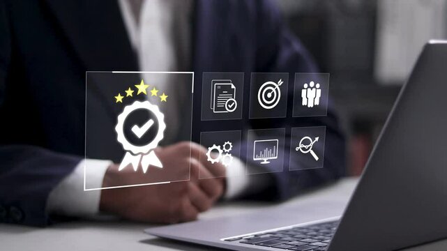 Quality control concept. quality guarantee process and satisfaction with customers, assessment for certificate, quality management, Standardization, certification and regulatory compliance.