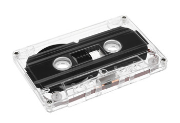 One audio cassette with magnetic tape isolated on white