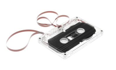 One audio cassette with magnetic tape isolated on white