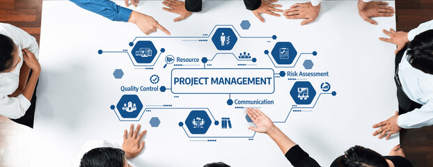 Explore a visual representation of project management techniques that emphasizes collaboration,...