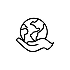 Hand Holding Earth Globe Icon Black Line Art Graphic Environmental Conservation Symbol