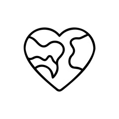 Black Line Art Heart Shaped World Map Eco Friendly Environment Symbol earth globe